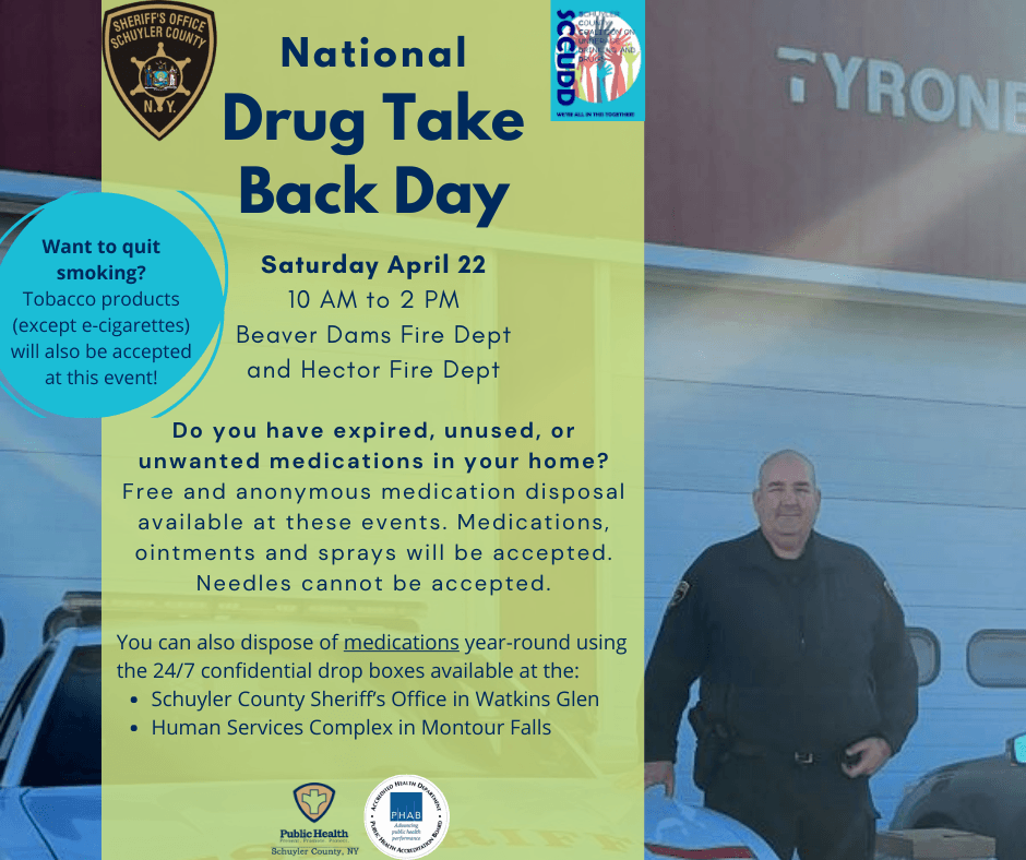 Image with information about when and where the drug take back event is
