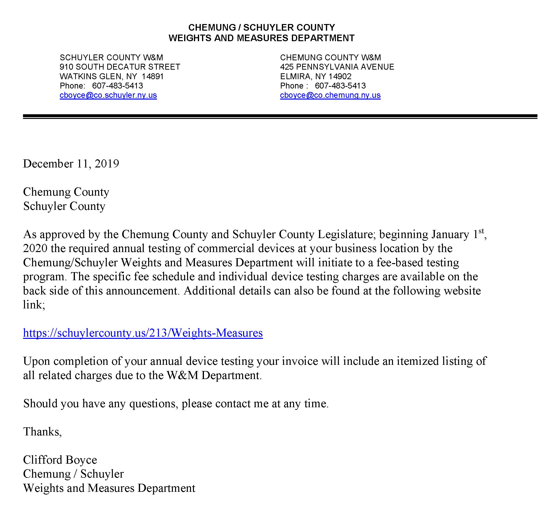 2020 Fee Announce Letter